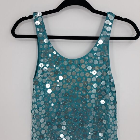VENUS Dress Disco Mermaid Sequined Tank Mini Scoop Neck Aqua Watercolor Size S - Picture 7 of 11